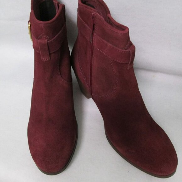 Diba Burgandy Buckle Sleek Bootie with Side Zipper and Block Heel-NWT - Picture 1 of 15